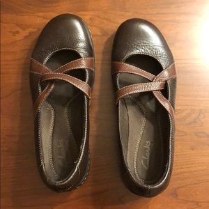 Brown leather shoes.